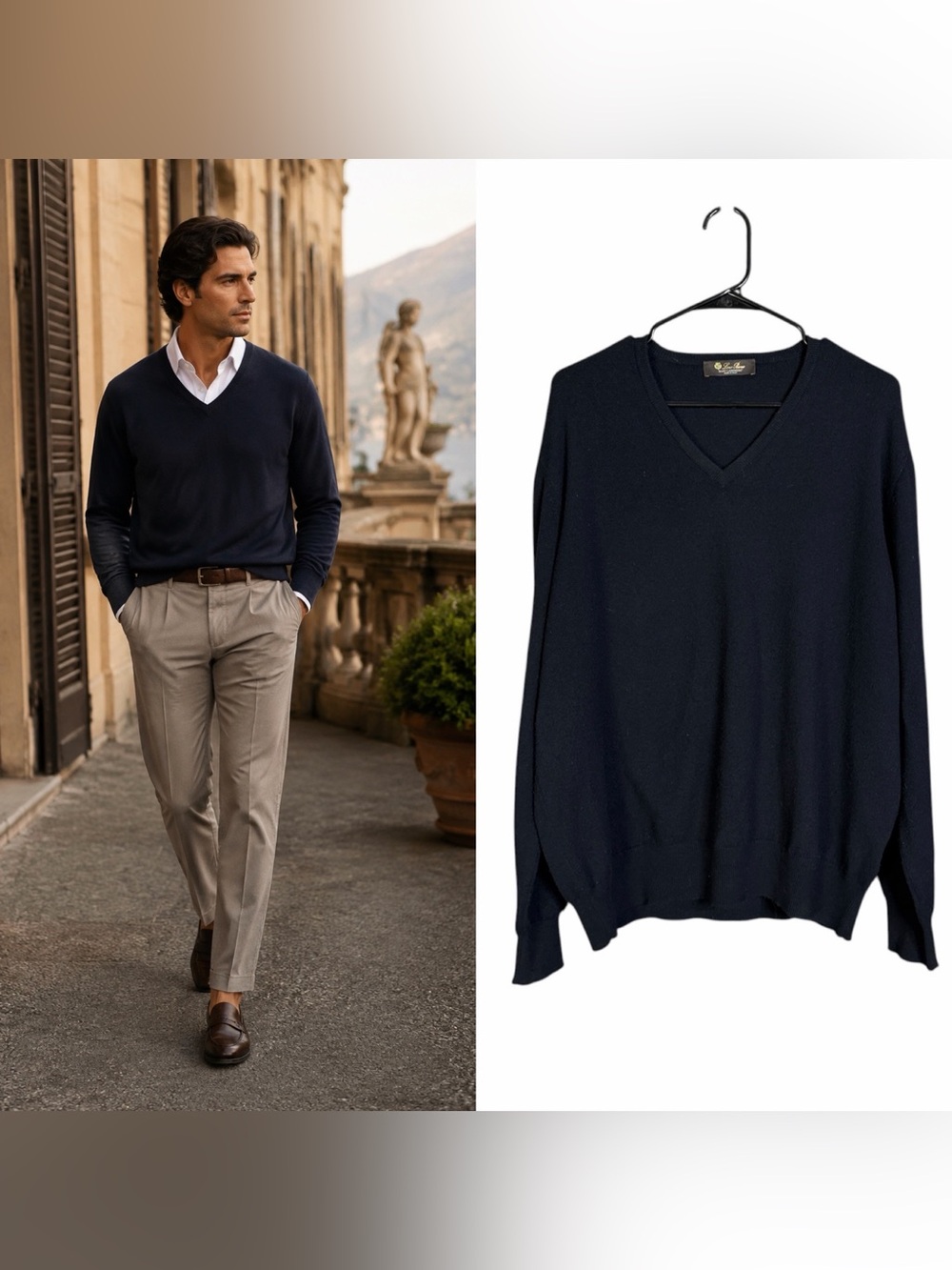 Loro Piana Navy Blue Baby Cashmere Classic V-Neck Sweater Men's 54 IT or US XL
